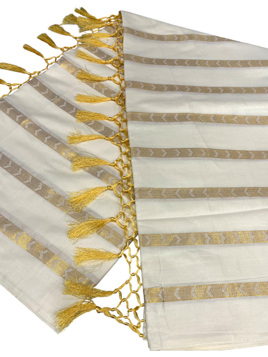 Southloom Kerala Cotton Kasavu Saree with Golden Stripes on Body