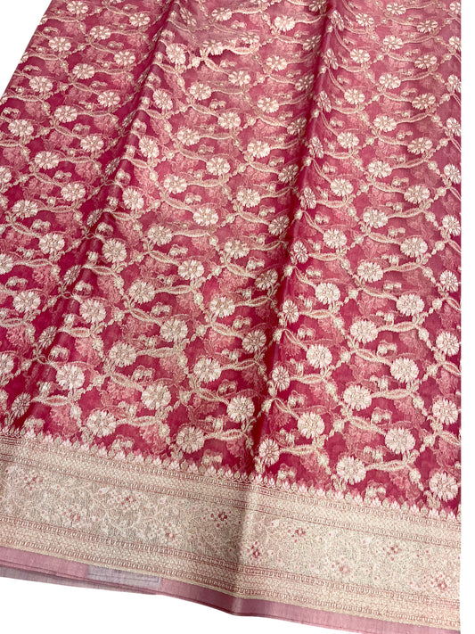 Southloom Cotton Banarasi Silk Saree with Woven Work on Body and Borders (Pink)