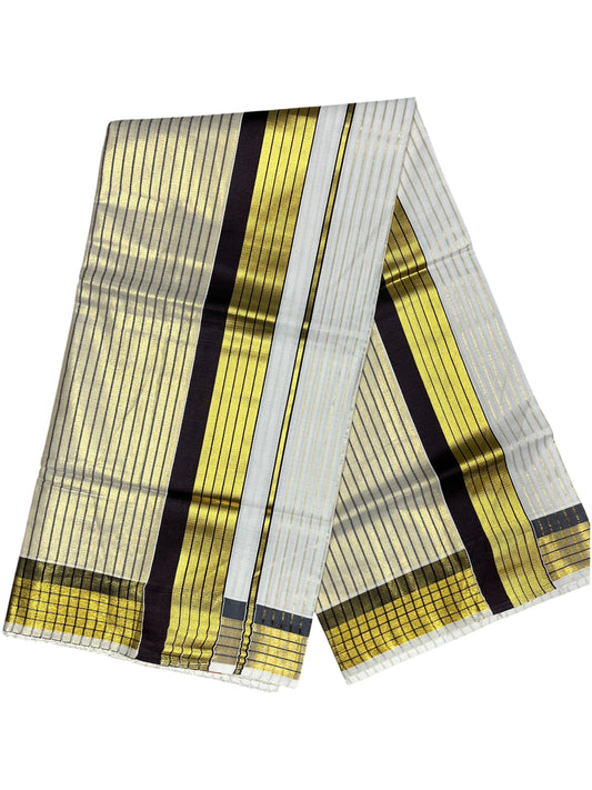 Southloom Kerala Pure Cotton Saree with Stripes on Body and Borders in Brown SL334