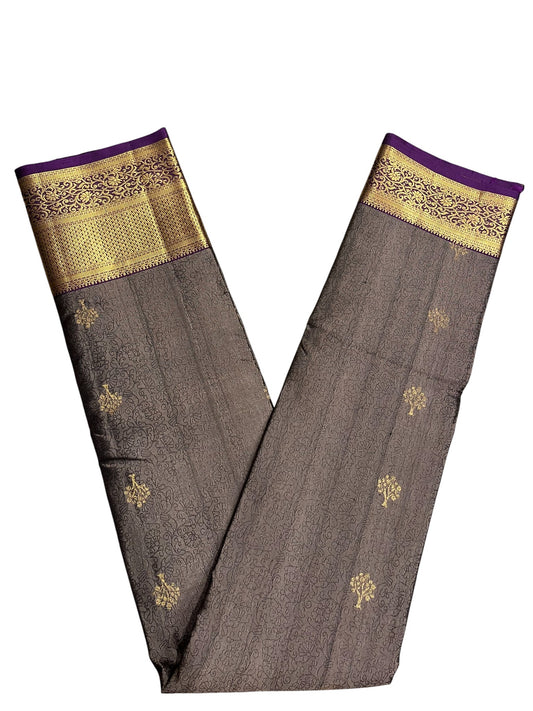 Southloom Pure Handloom Bridal Kanchipuram Silk Saree with Korvai Work (Brown& Violet)