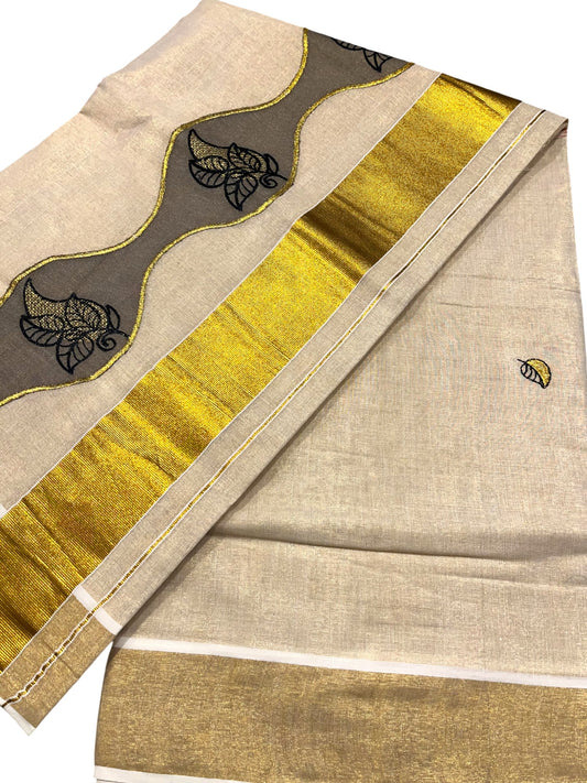 Southloom Tissue Kerala Kasavu Saree with Embroidery Design