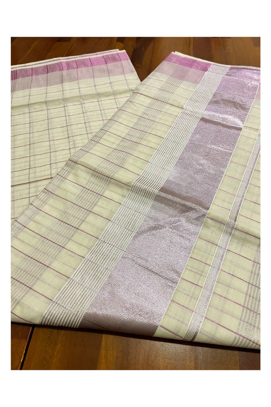 Pure Cotton Kerala Rose Copper Kasavu Checks Design Saree