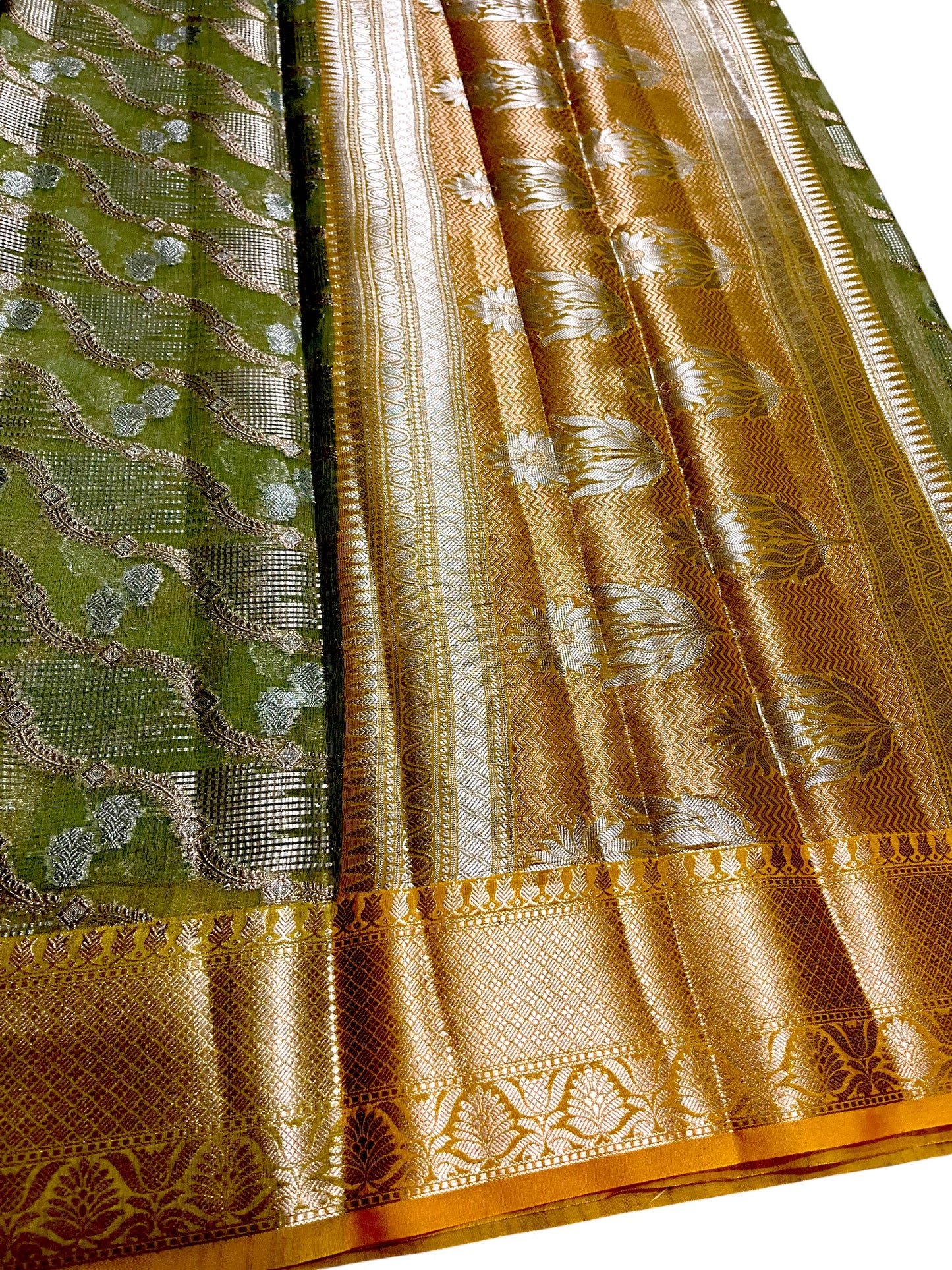 Southloom Tissue Banarasi Silk Saree with Woven Work on Body and Borders (Green)