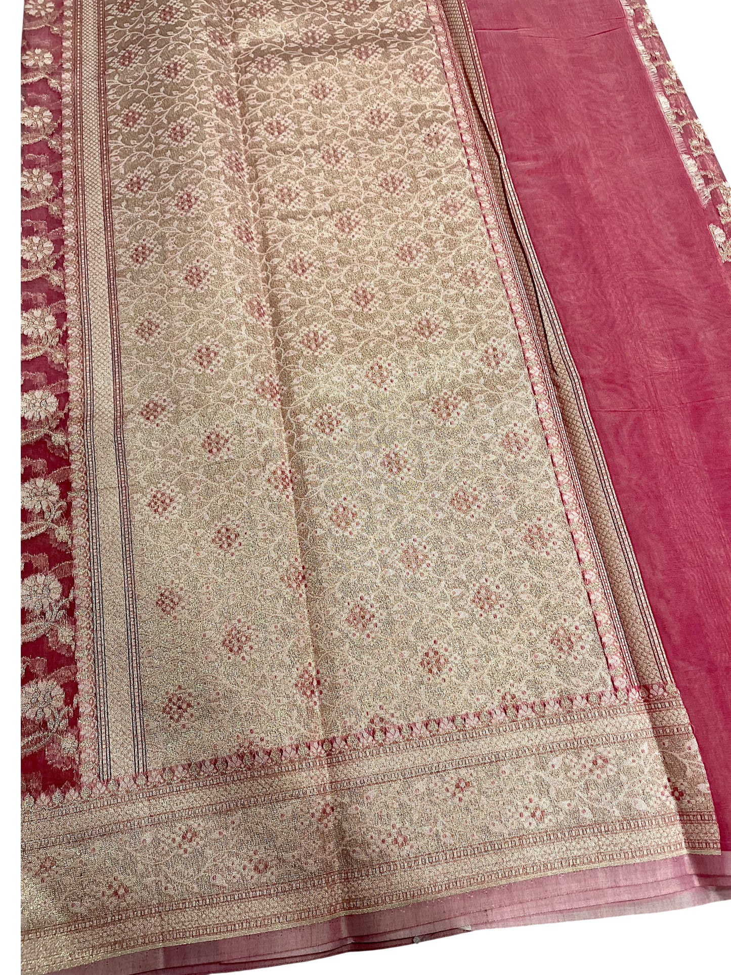 Southloom Cotton Banarasi Silk Saree with Woven Work on Body and Borders (Pink)