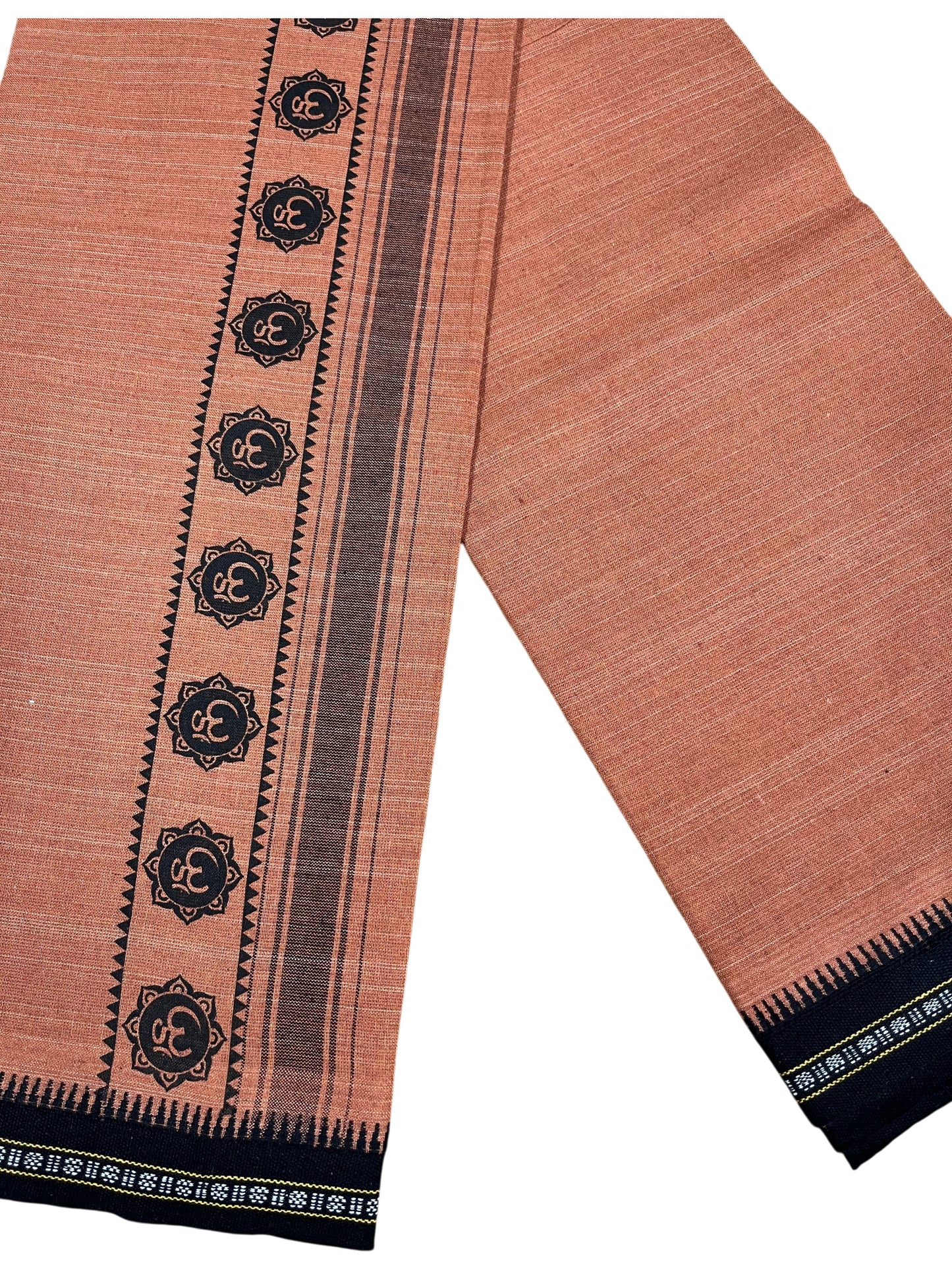 Southloom Saffron (Kaavi) Black Printed Single Mundu / Lungi (South Indian Kerala Dhoti)