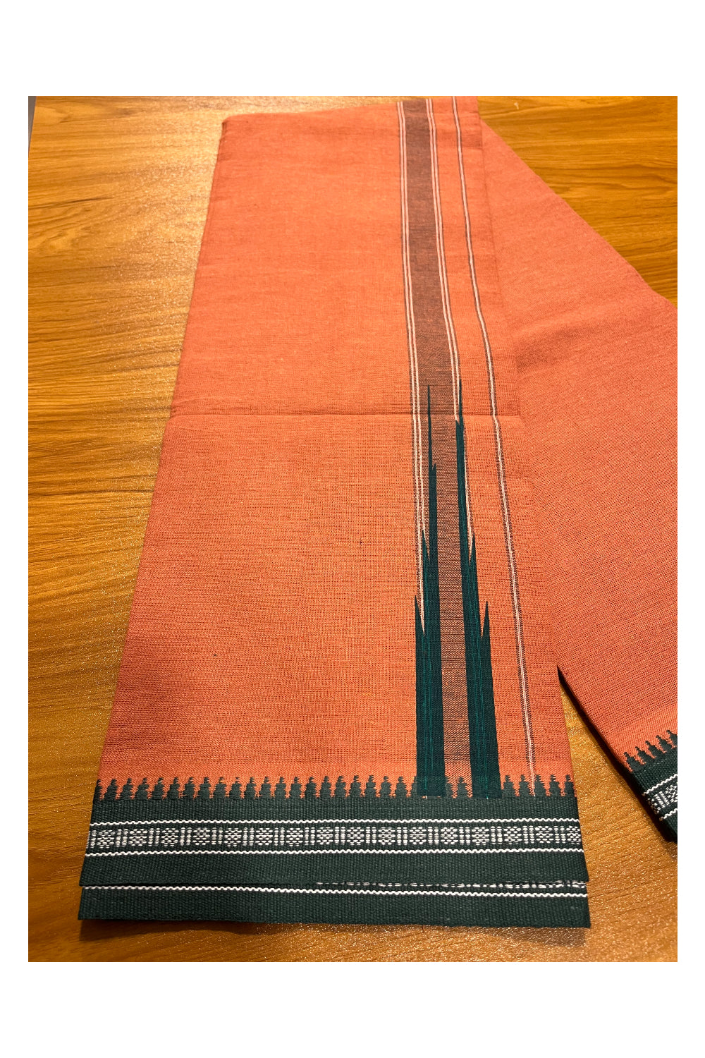 Southloom Saffron (Kaavi) Black Printed Single Mundu / Lungi (South Indian Kerala Dhoti)