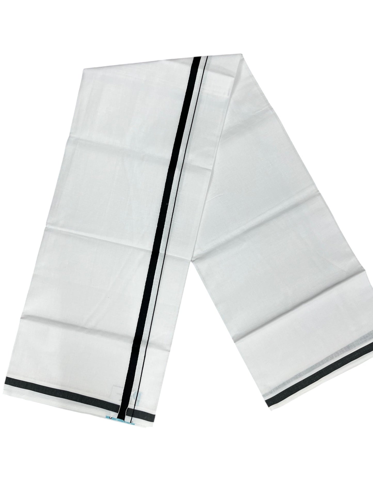 Southloom Pure White Cotton Single Mundu with Black Border (South Indian Kerala Dhoti)