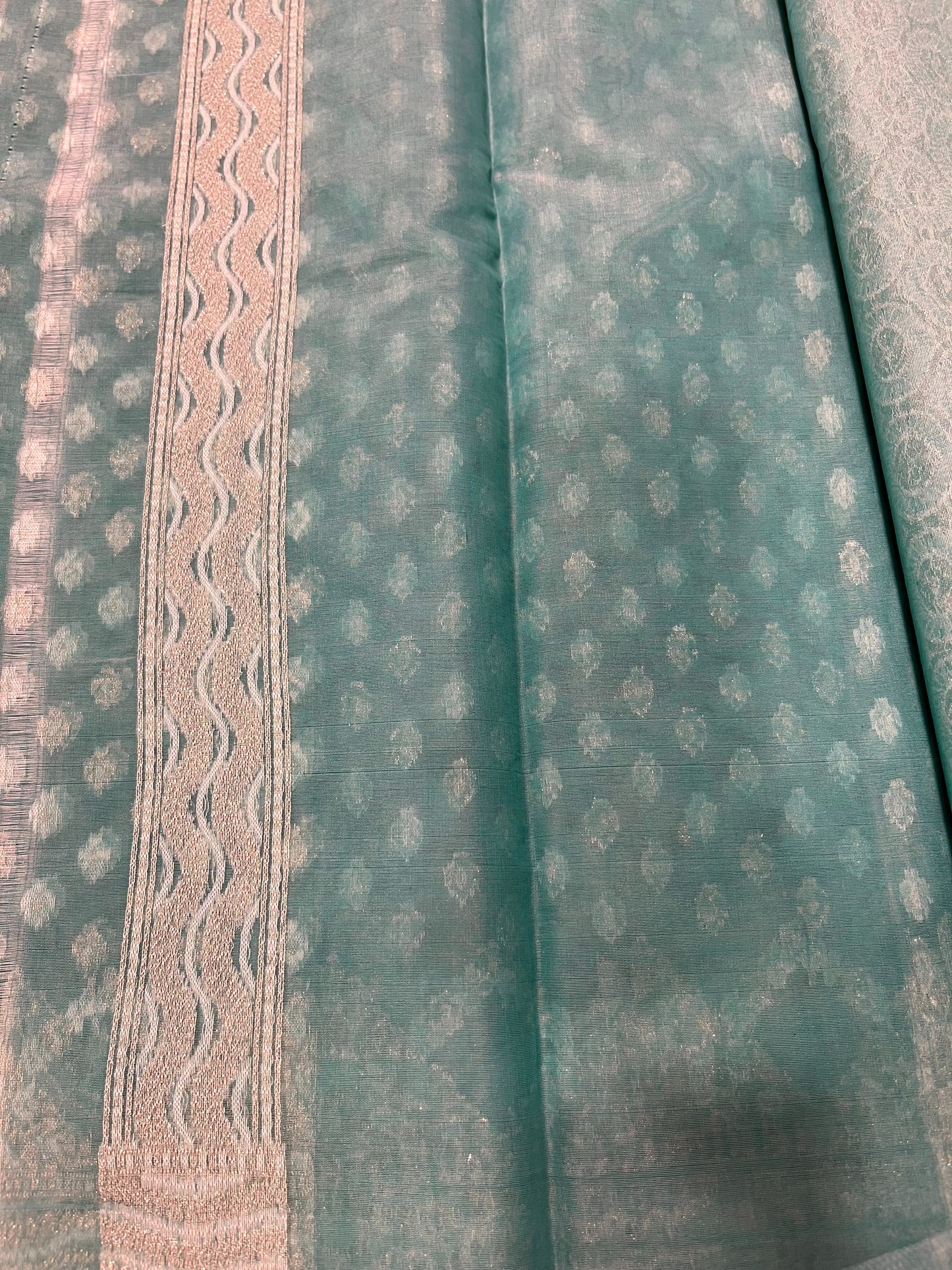 Southloom Cotton Banarasi Silk Saree with Woven Work on Body and Borders (Blue)