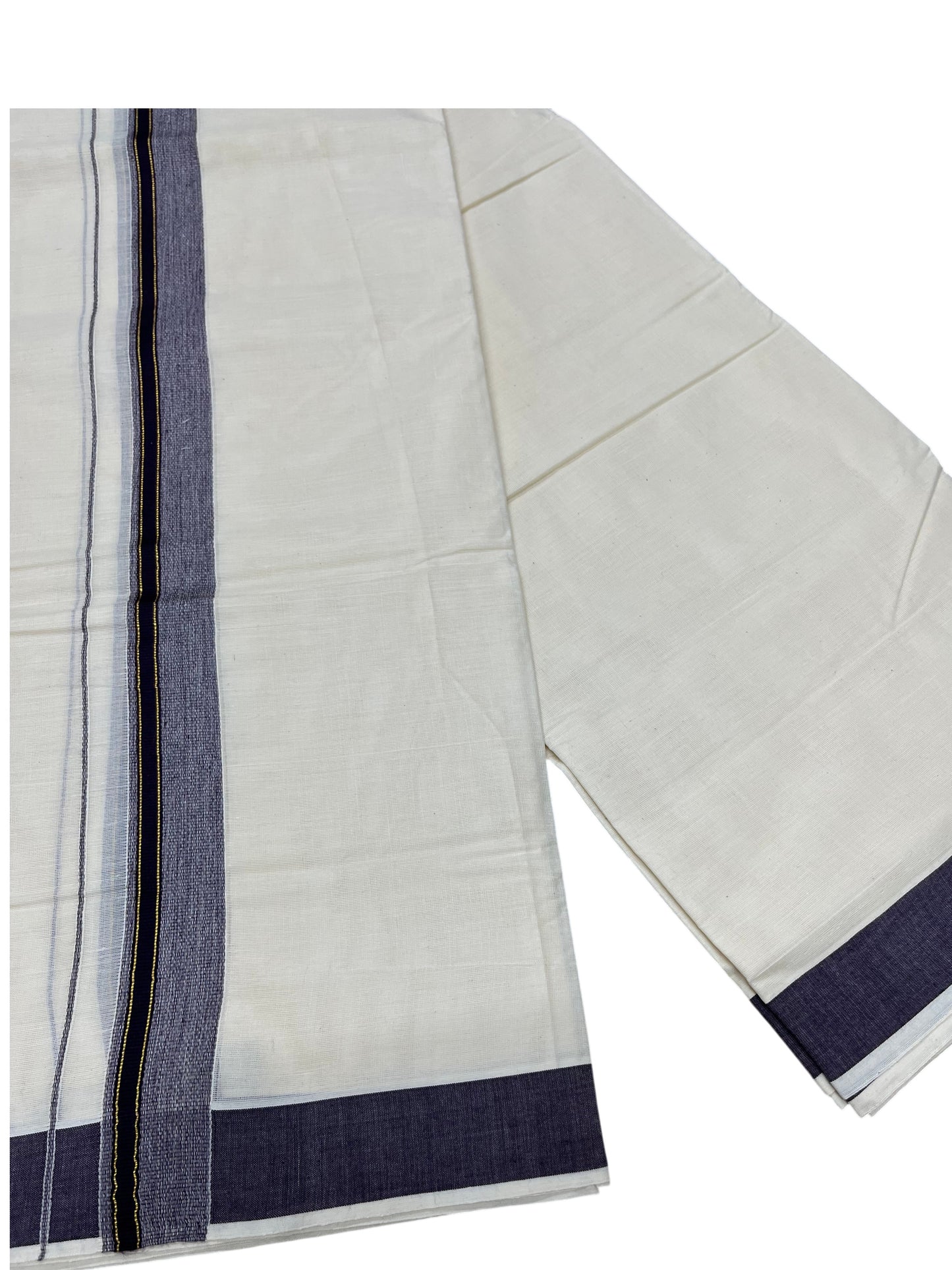 Southloom Pure Cotton Mundu with Purple Border (South Indian Kerala Dhoti)