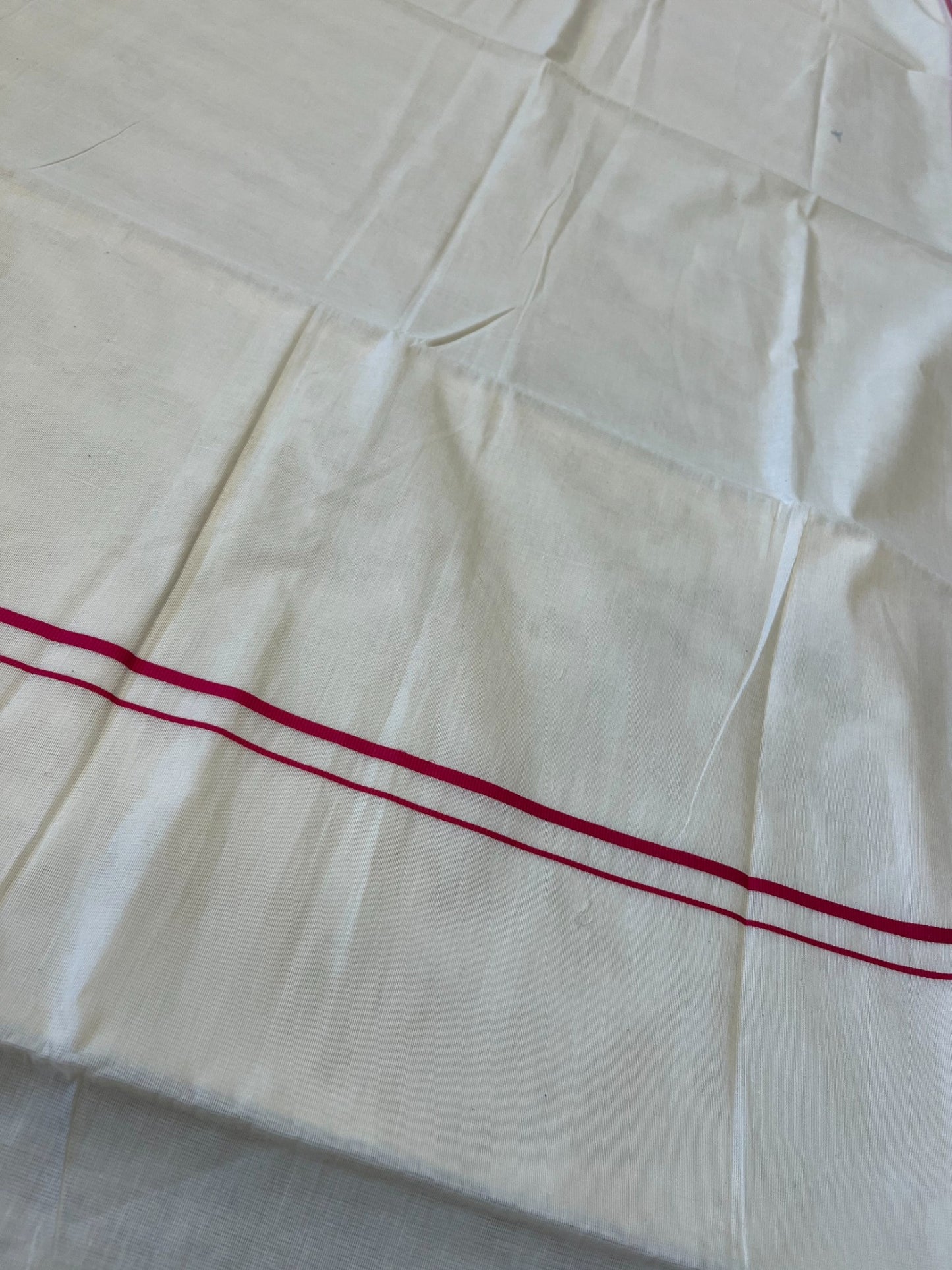 Southloom Kerala Cotton Plain Saree with Pink Puliyilakkara Border