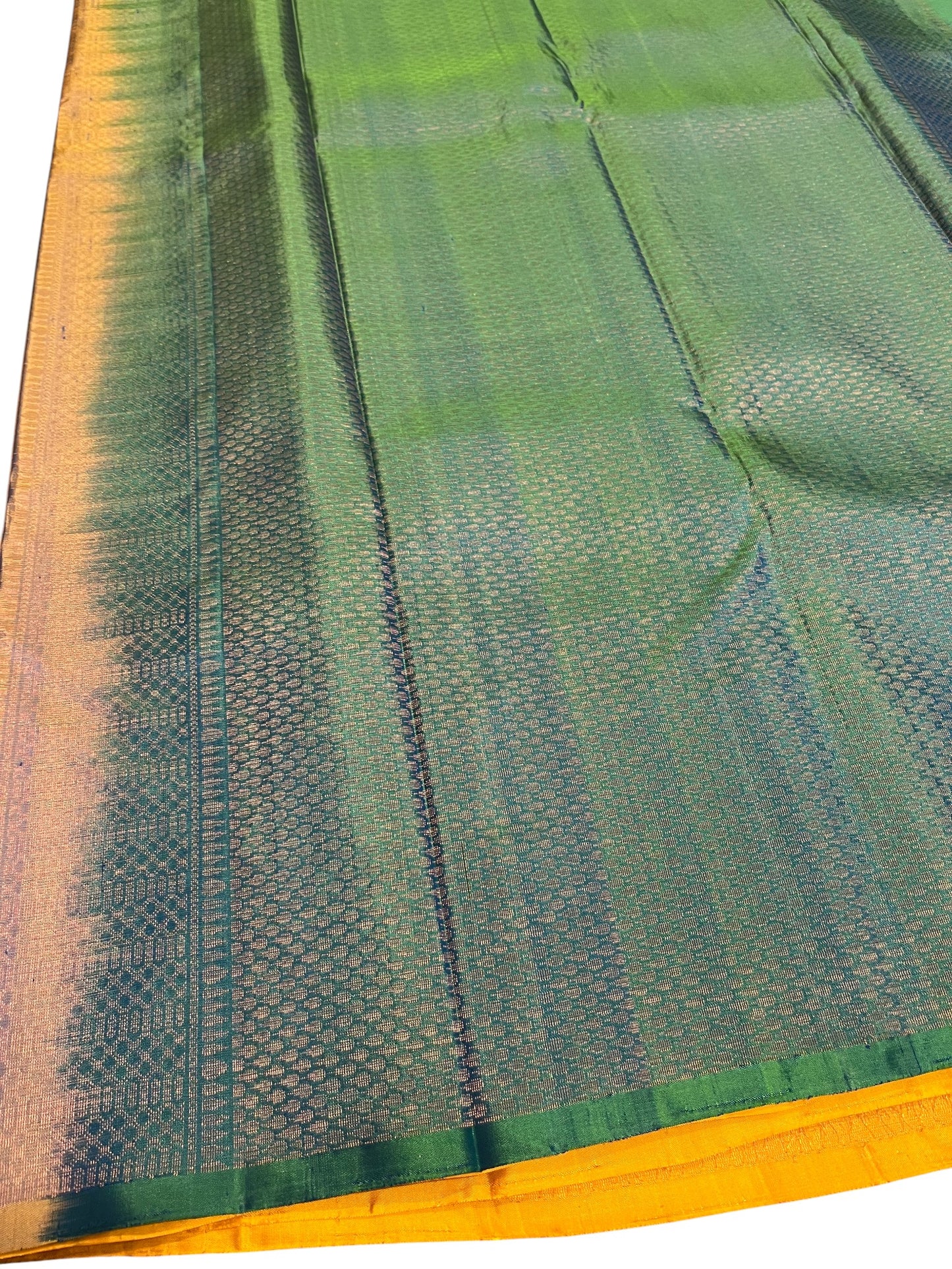 Southloom Premium Handloom Bridal Kanchipuram Silk Saree with Koravi Works (Yellow & Green)