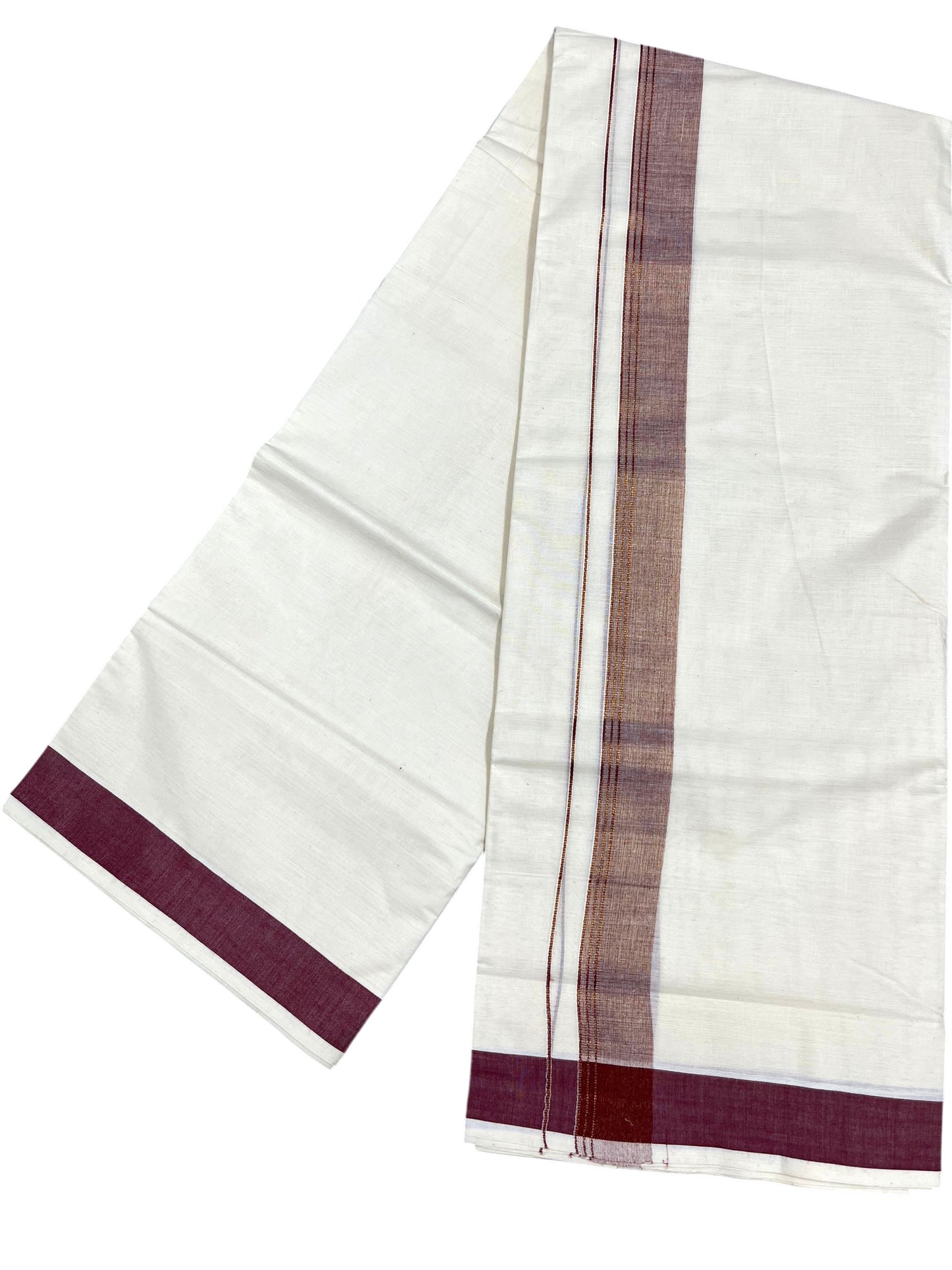 Southloom Kerala Pure Cotton Double Mundu with Maroon Border (South Indian Dhoti)