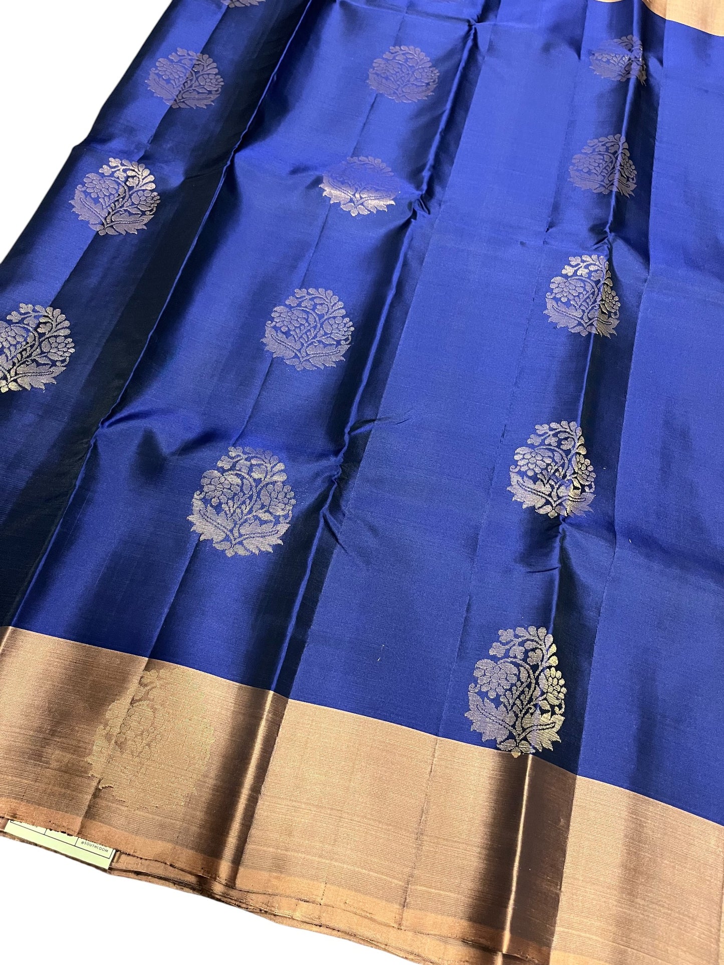 Southloom Pure Handloom Kanchipuram Silk Saree with Butta Work(Blue & Brown )
