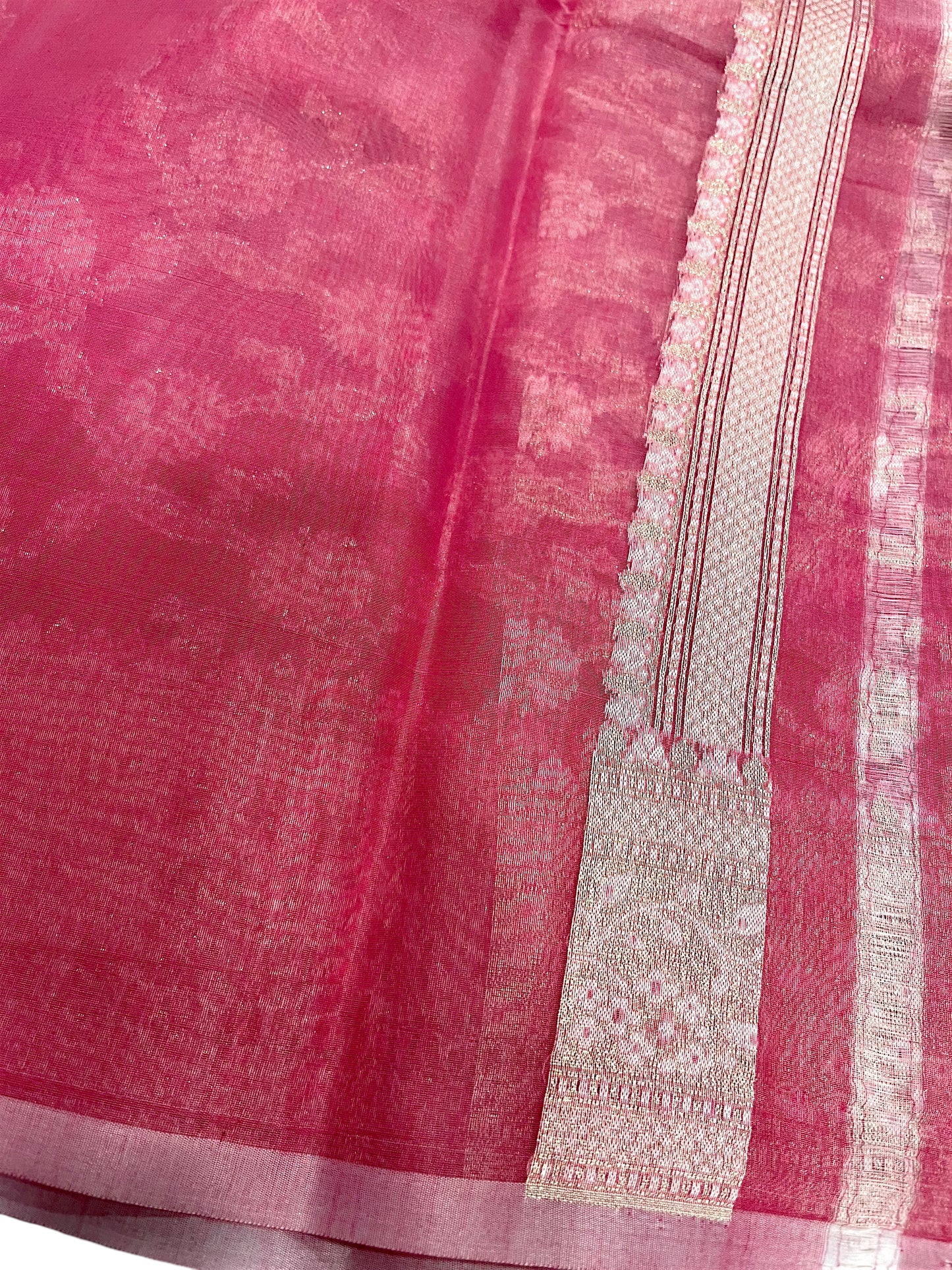 Southloom Cotton Banarasi Silk Saree with Woven Work on Body and Borders (Pink)