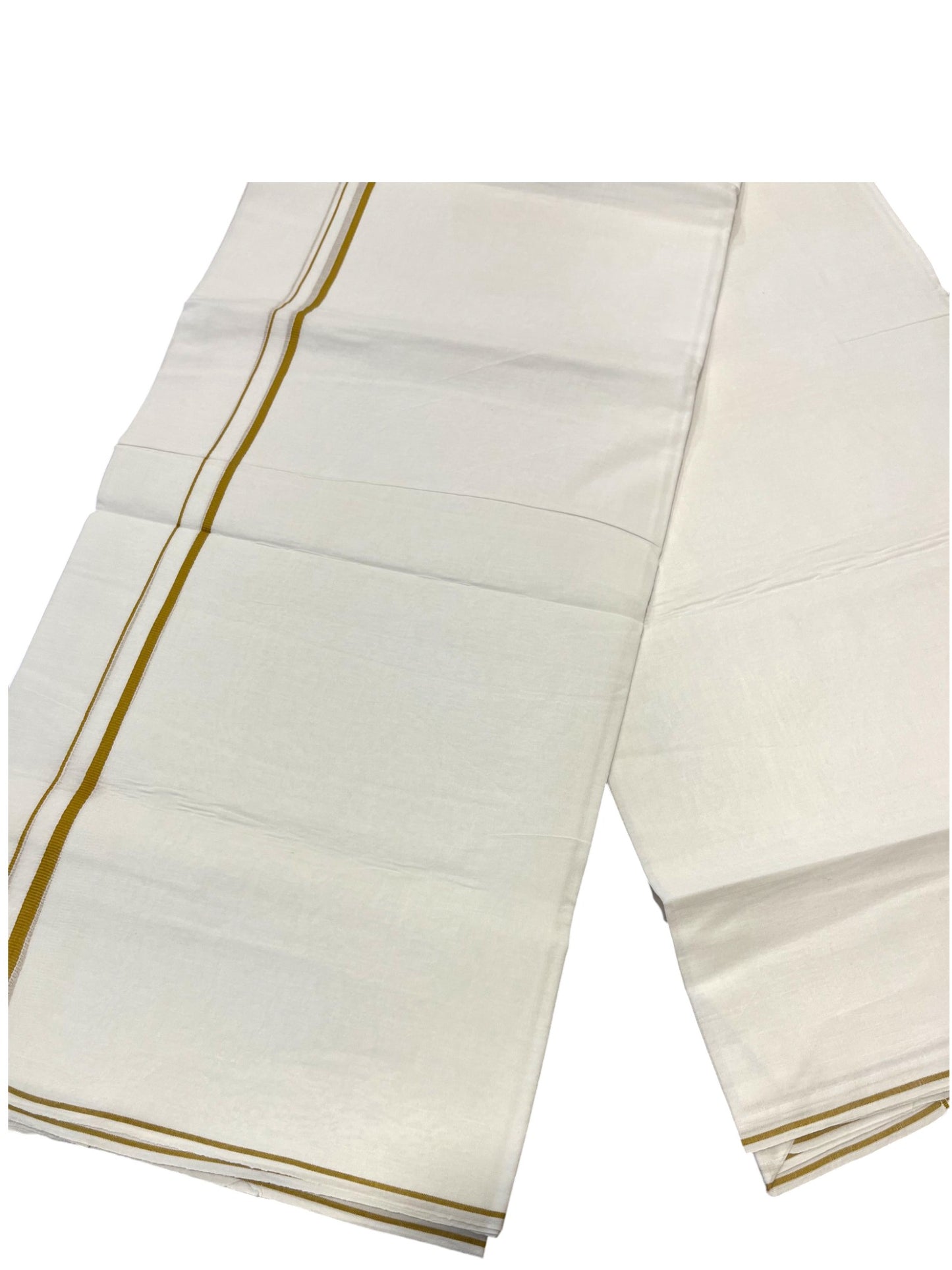 Pure White Cotton Double Mundu with Yellow PuliyilaKara (South Indian Dhoti)