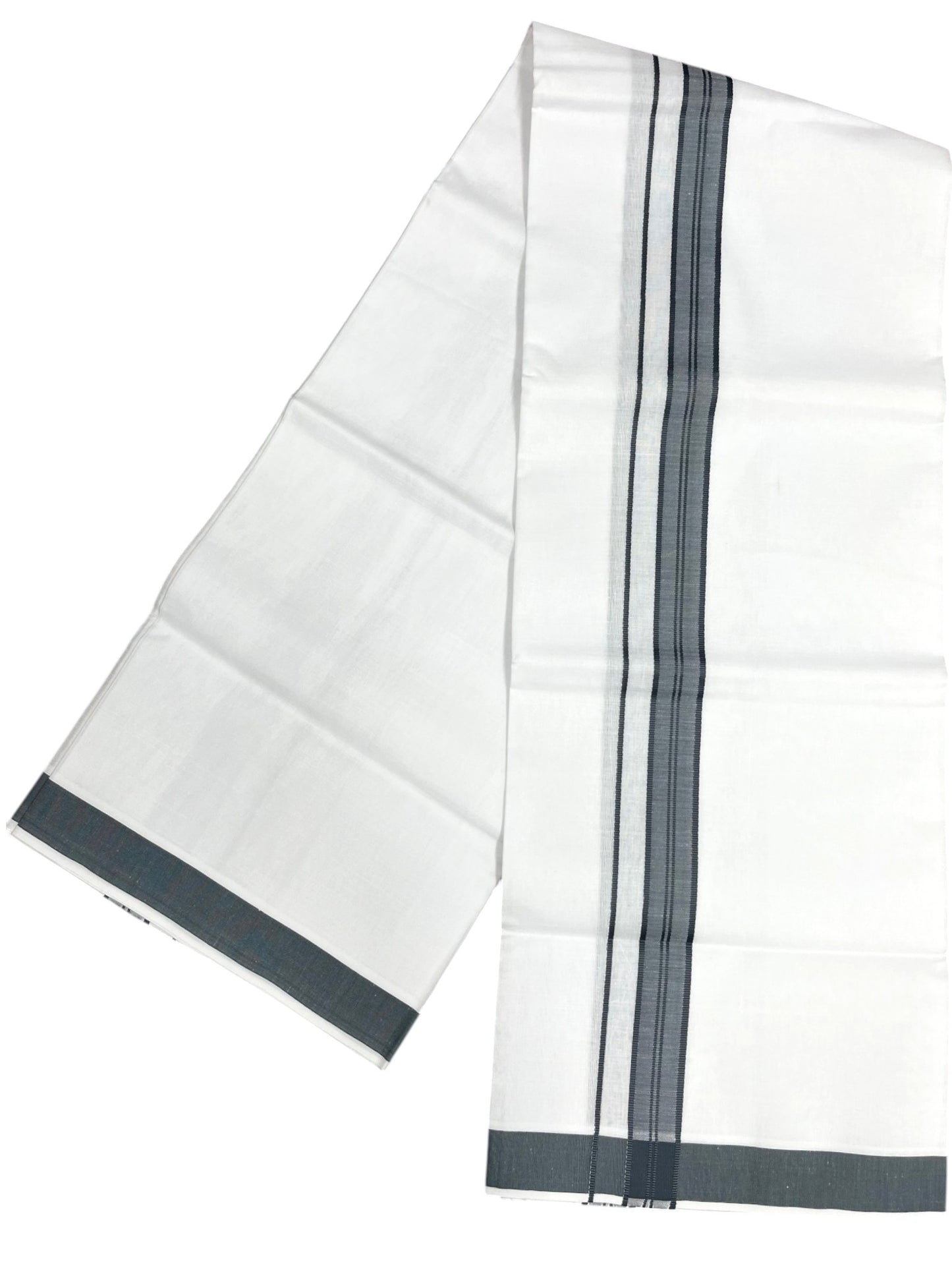 Southloom Pure White Cotton Mundu with Gray Border (South Indian Kerala Dhoti)