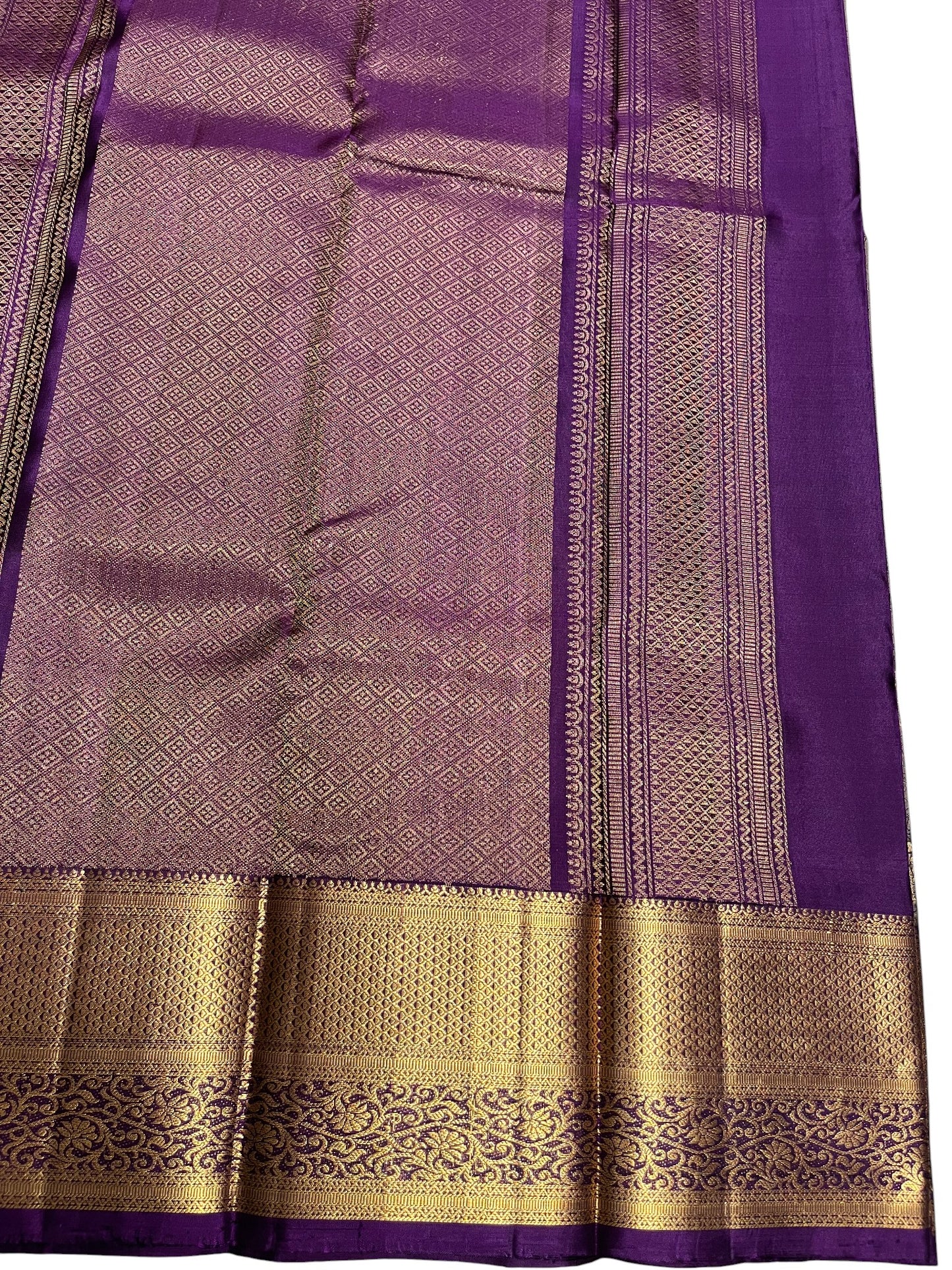 Southloom Pure Handloom Bridal Kanchipuram Silk Saree with Korvai Work (Brown& Violet)