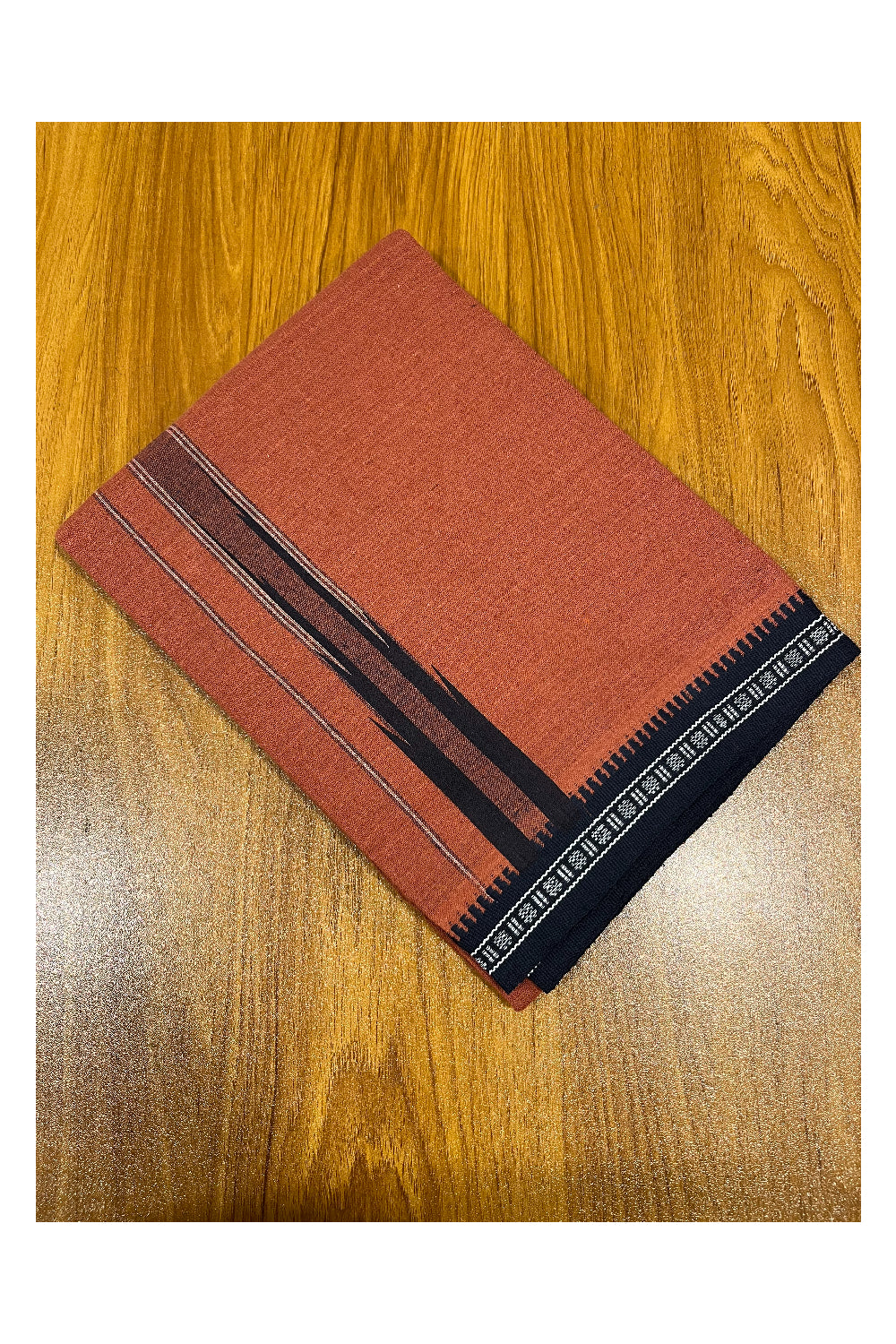 Southloom Saffron (Kaavi) Blue Printed Single Mundu / Lungi (South Indian Kerala Dhoti)