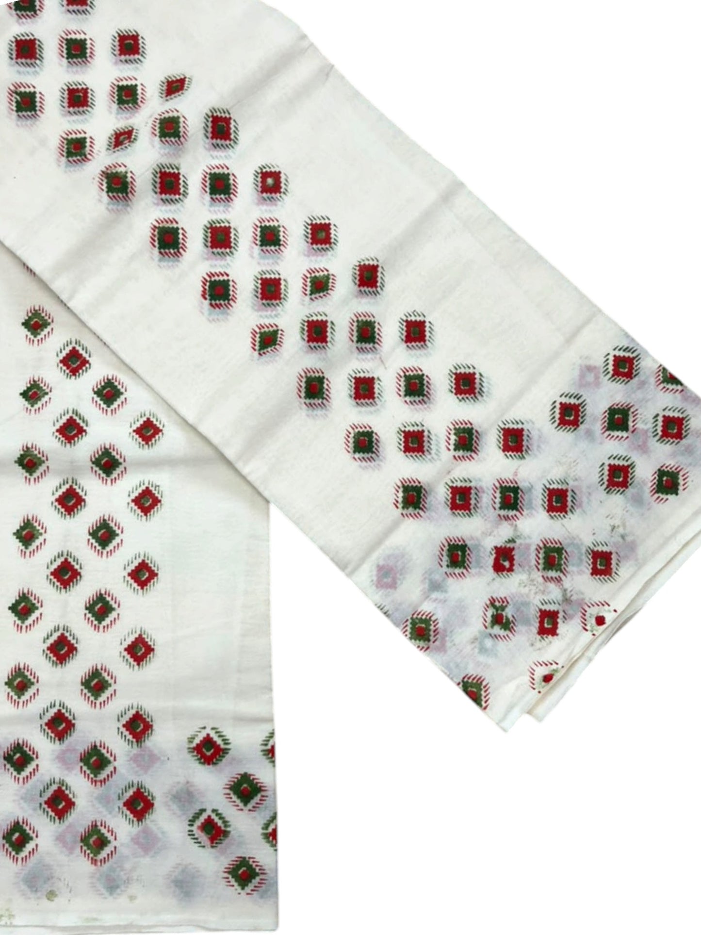 Southloom Kerala Pure Cotton Set Mundu Single (Mundum Neriyathum) with Digital Prints on Green & Red Border in 2.80 Mtrs SL570