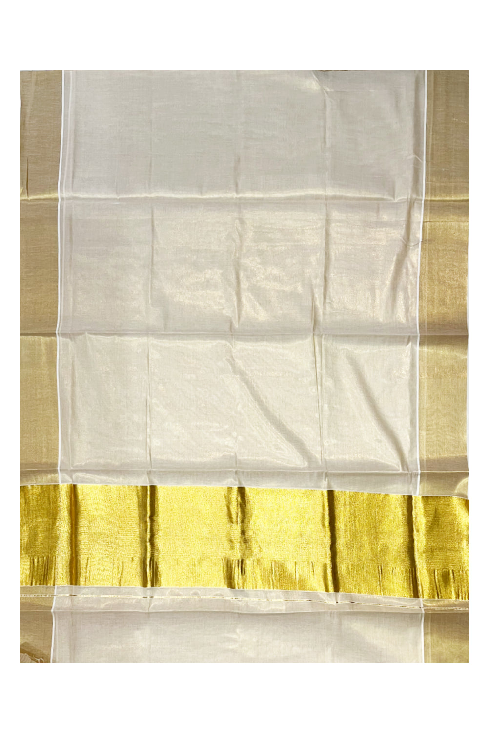 Kerala Tissue Kasavu Plain Saree with 10 Inch Pallu