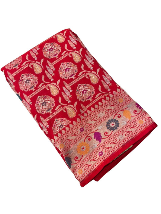 Southloom Pure Banarasi Silk Saree with Woven Work on Body and Borders (Red)