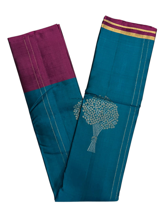 Southloom Pure Handloom Bridal Kanchipuram Silk Saree with Korvai Work (Blue& Purple)