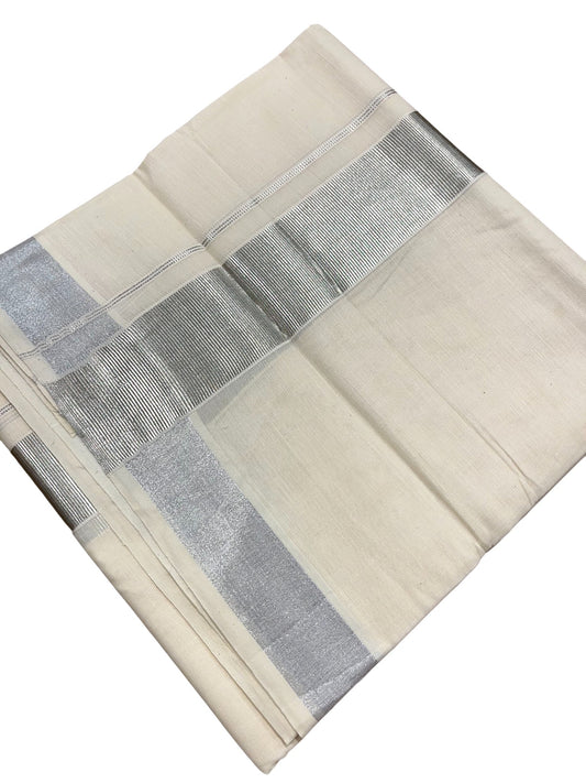 Southloom Kerala Pure Cotton Double Mundu with Silver Kara and Silver Border (South Indian Dhoti)