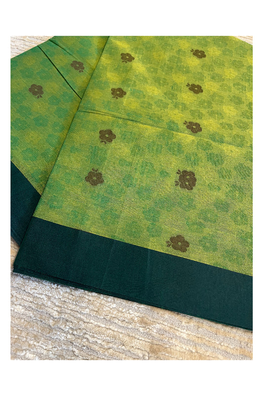 Southloom Kerala Cotton Saree with Floral Woven Works Across Body in Green