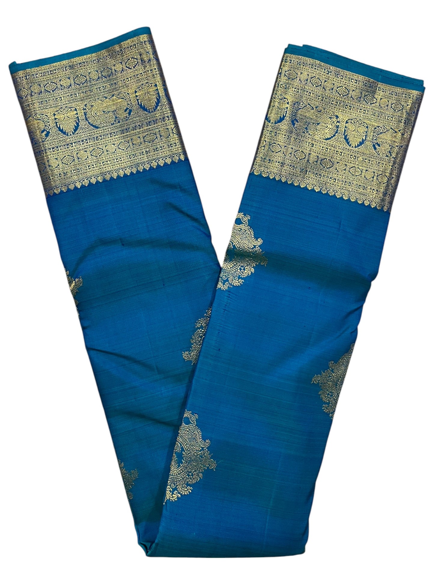 Southloom Premium Bridal Handloom Kanchipuram Silk Saree With Butta Works (Blue)