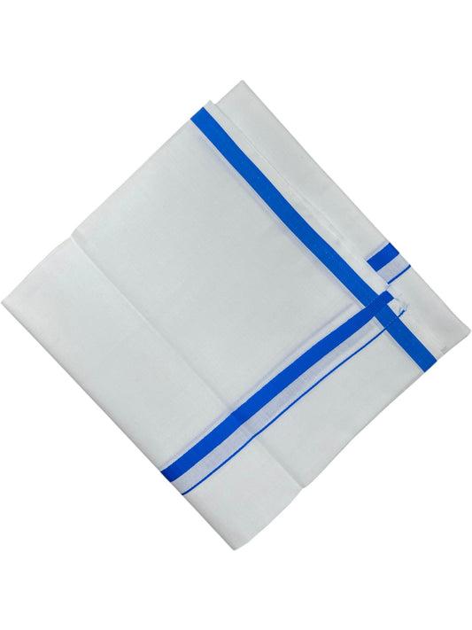 Southloom Pure White Cotton Single Mundu with Blue Border (South Indian Kerala Dhoti)