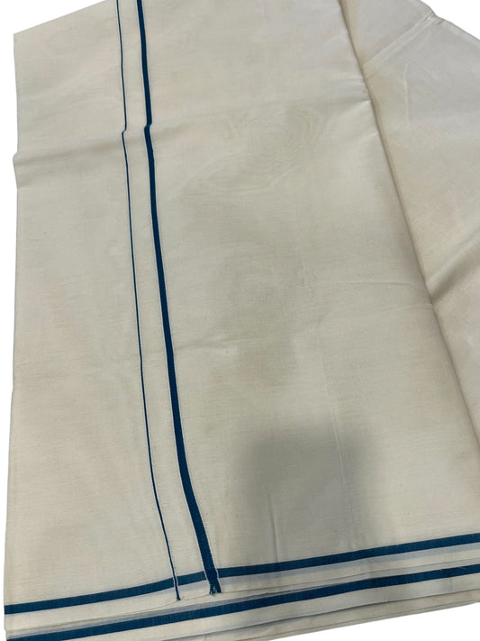 Southloom Kerala Cotton Plain Saree with Blue Puliyilakkara Border