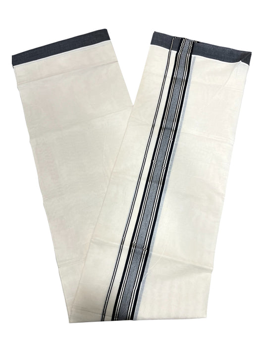 Southloom Pure Cotton Double Mundu With Silver Line Kasavu &Black Border (South Indian Kerala Dhoti)