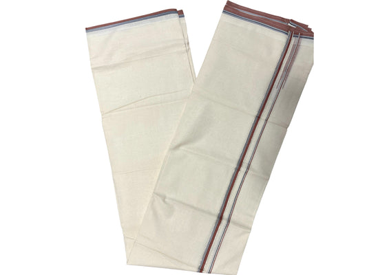 Southloom Pure Cotton Mundu with silver and brown Border (South Indian Kerala Dhoti)