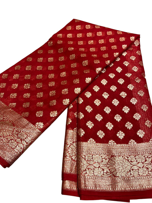 Southloom Cotton Banarasi Silk Saree with Woven Work on Body and Borders (Red)