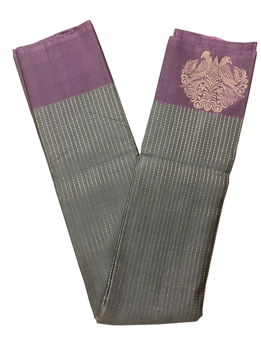 Southloom Pure Handloom Bridal Kanchipuram Silk Saree with Korvai Work(Gray & Lavander)
