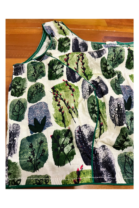 Southloom Green Printed Sleeveless Ready Made Blouse