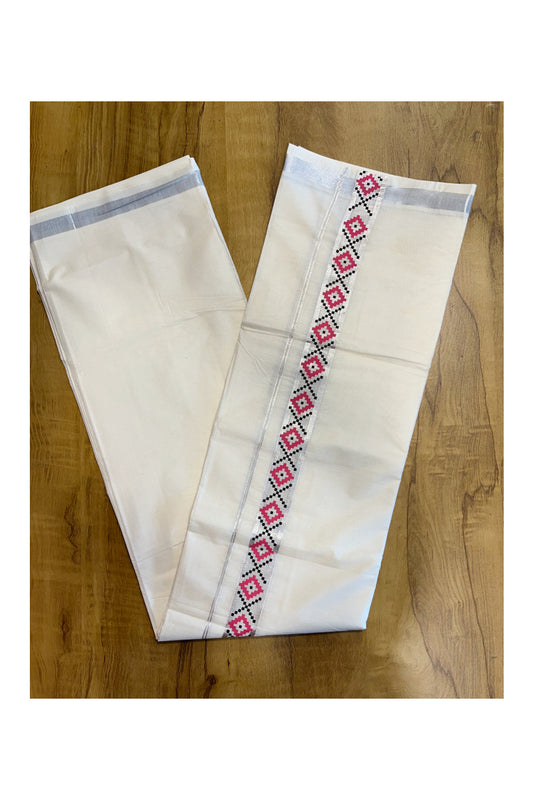 Southloom Pure Cotton Silver Kasavu Mundu with Trendy Print