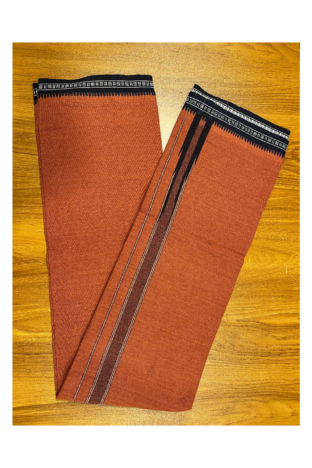 Southloom Saffron (Kaavi) Blue Printed Single Mundu / Lungi (South Indian Kerala Dhoti)