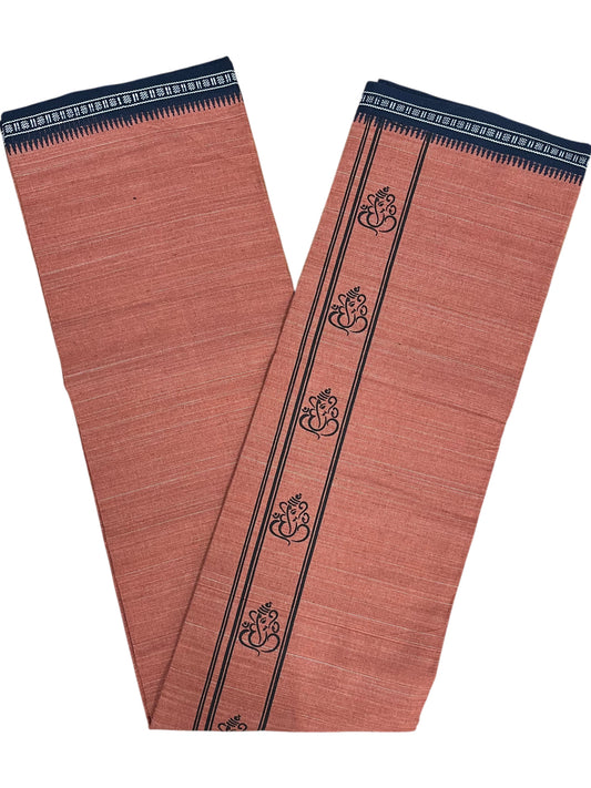 Southloom Saffron (Kaavi) Black Printed Single Mundu / Lungi (South Indian Kerala Dhoti)