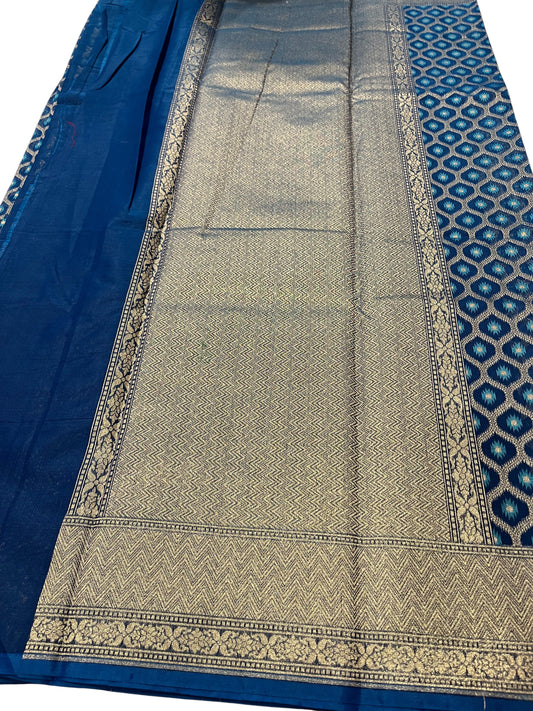 Southloom Cotton Banarasi Silk Saree with Woven Work on Body and Borders (Blue)