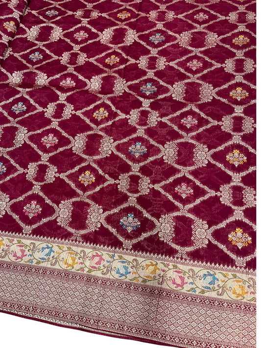 Southloom Banarasi Silk Saree with Woven Work on Body and Borders (Purple & Green)