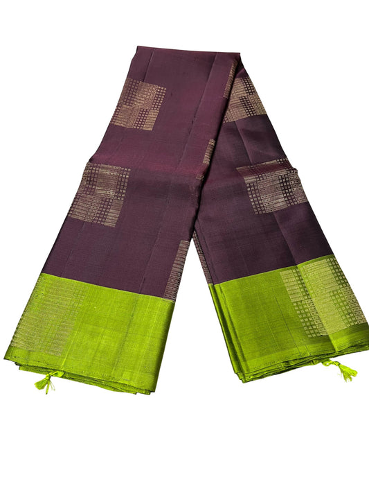 Southloom Pure Handloom Kanchipuram Silk Saree with Butta Work (Purple & Green)