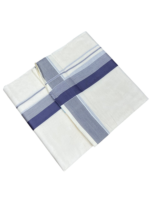 Southloom Kerala Pure Cotton Double Mundu with Lavender Lines And Lavender Border (South Indian Kerala Dhoti)