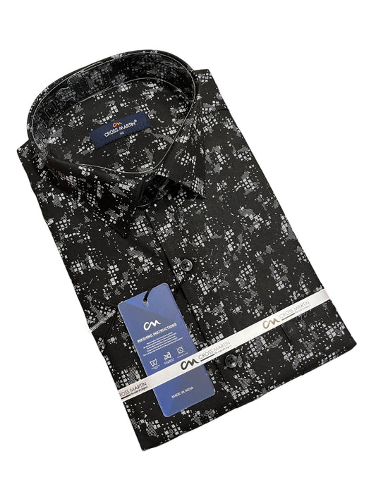 Southloom Pure Cotton Black Printed Shirt (XL HS)