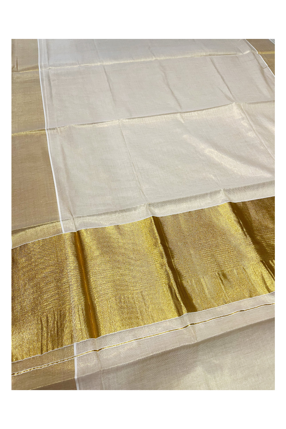 Kerala Tissue Kasavu Plain Saree with 10 Inch Pallu