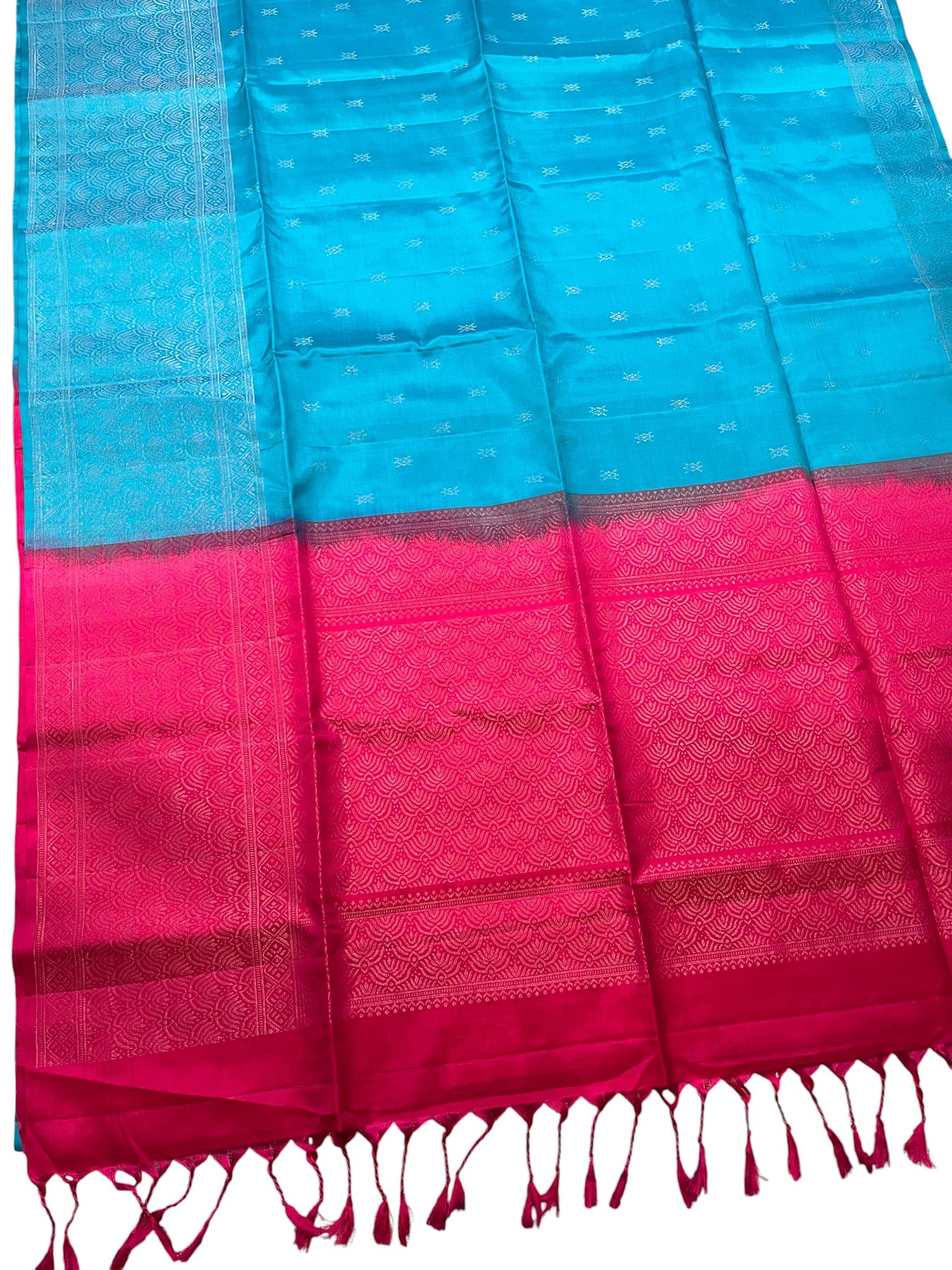 Southloom Pure Handloom Bridal Kanchipuram Silk Saree with Korvai Work (Blue & Magenta)