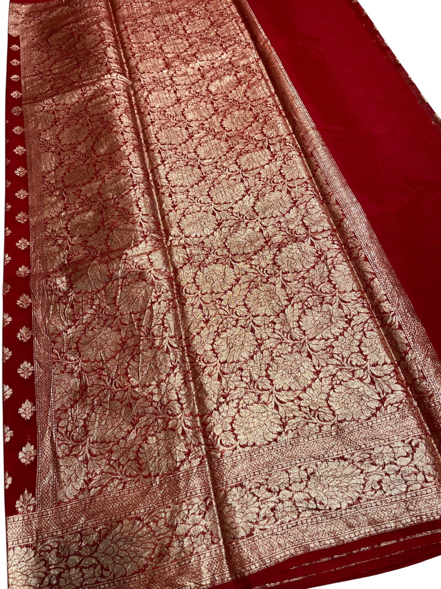 Southloom Cotton Banarasi Silk Saree with Woven Work on Body and Borders (Red)
