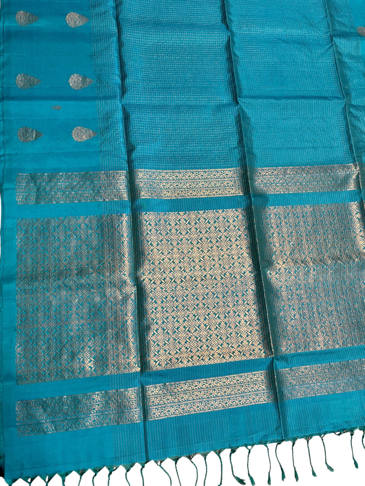 Southloom Pure Handloom Kanchipuram Silk Saree with Korvai Work (Blue)