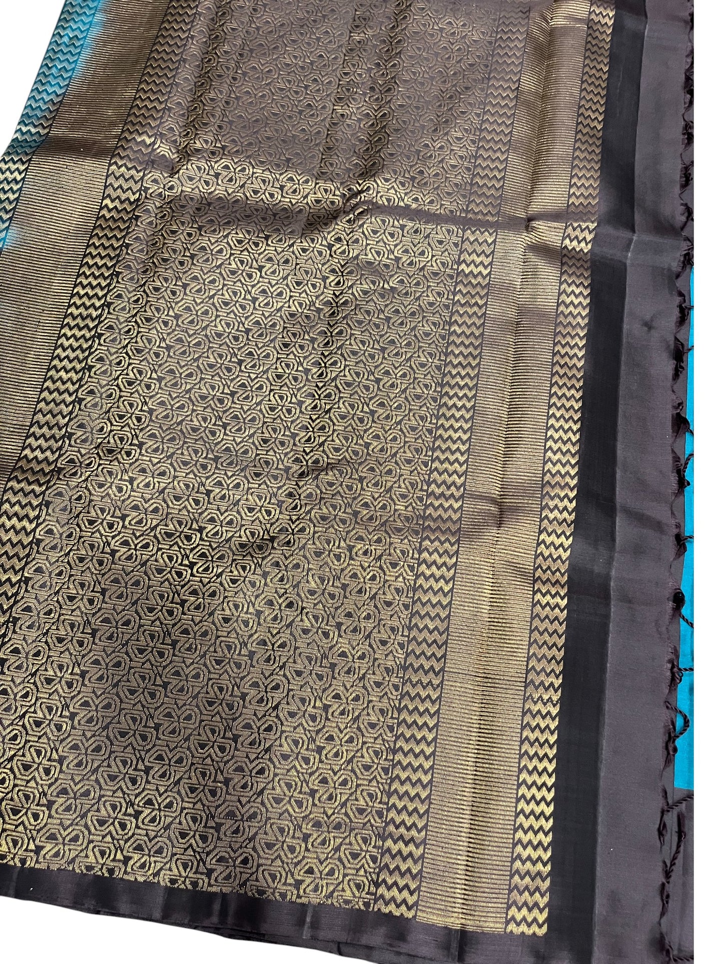 Southloom Pure Handloom Kanchipuram Silk Saree with Butta Work (Blue & Brown)