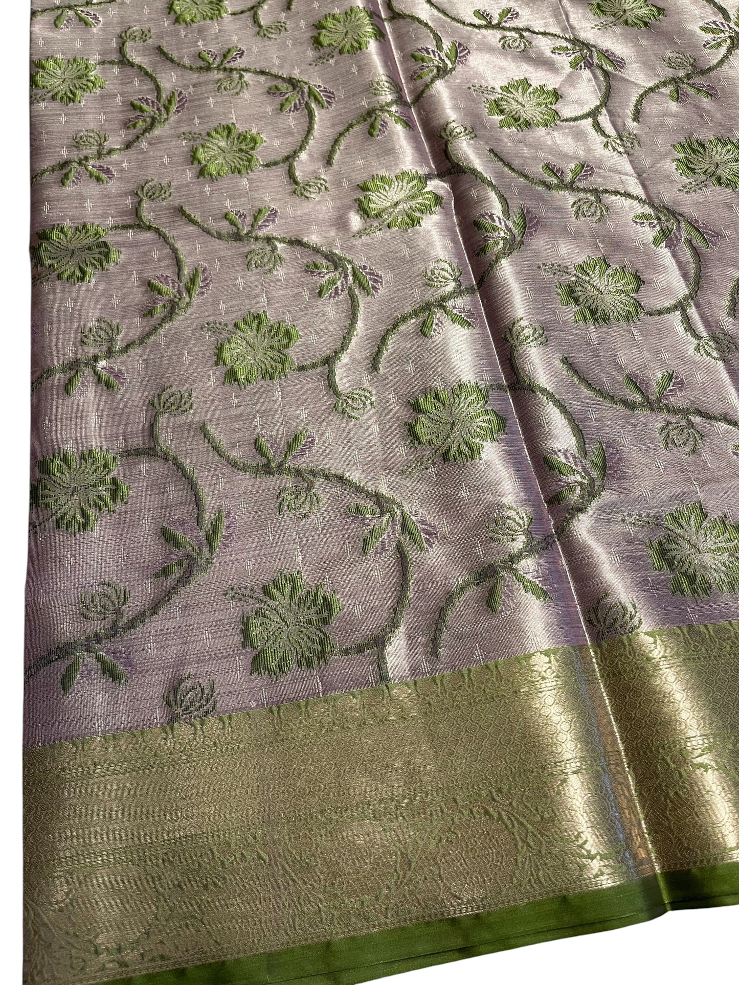 Southloom Tissue Silk Saree with Woven Work on Body and Borders (Lavendar & Green)